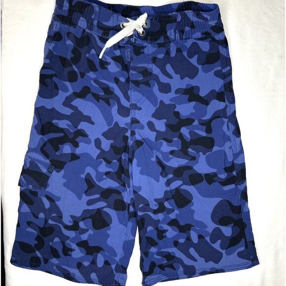 Hanna Anderson Boys Camo Print Swim Trunks Size 8 / 130 cm Blue Shorts Unlined - Picture 1 of 9